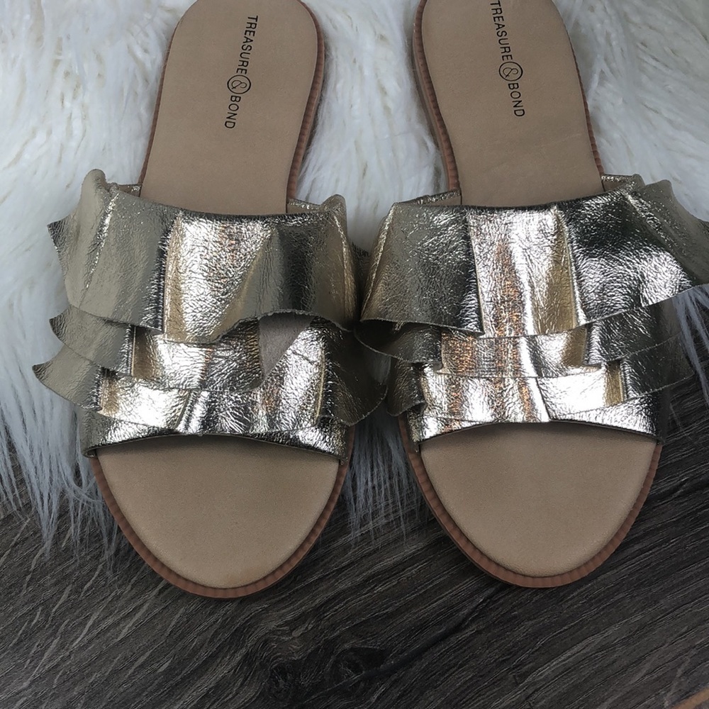 Treasure & Bond Gold Ruffle Slides 4 - Picture 3 of 5